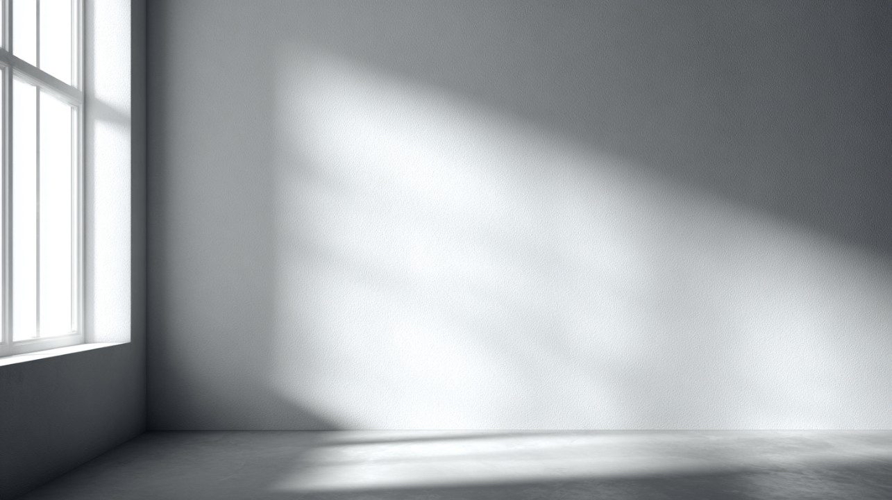 Light and shadow meeting on a plain wall, evoking perception before thought